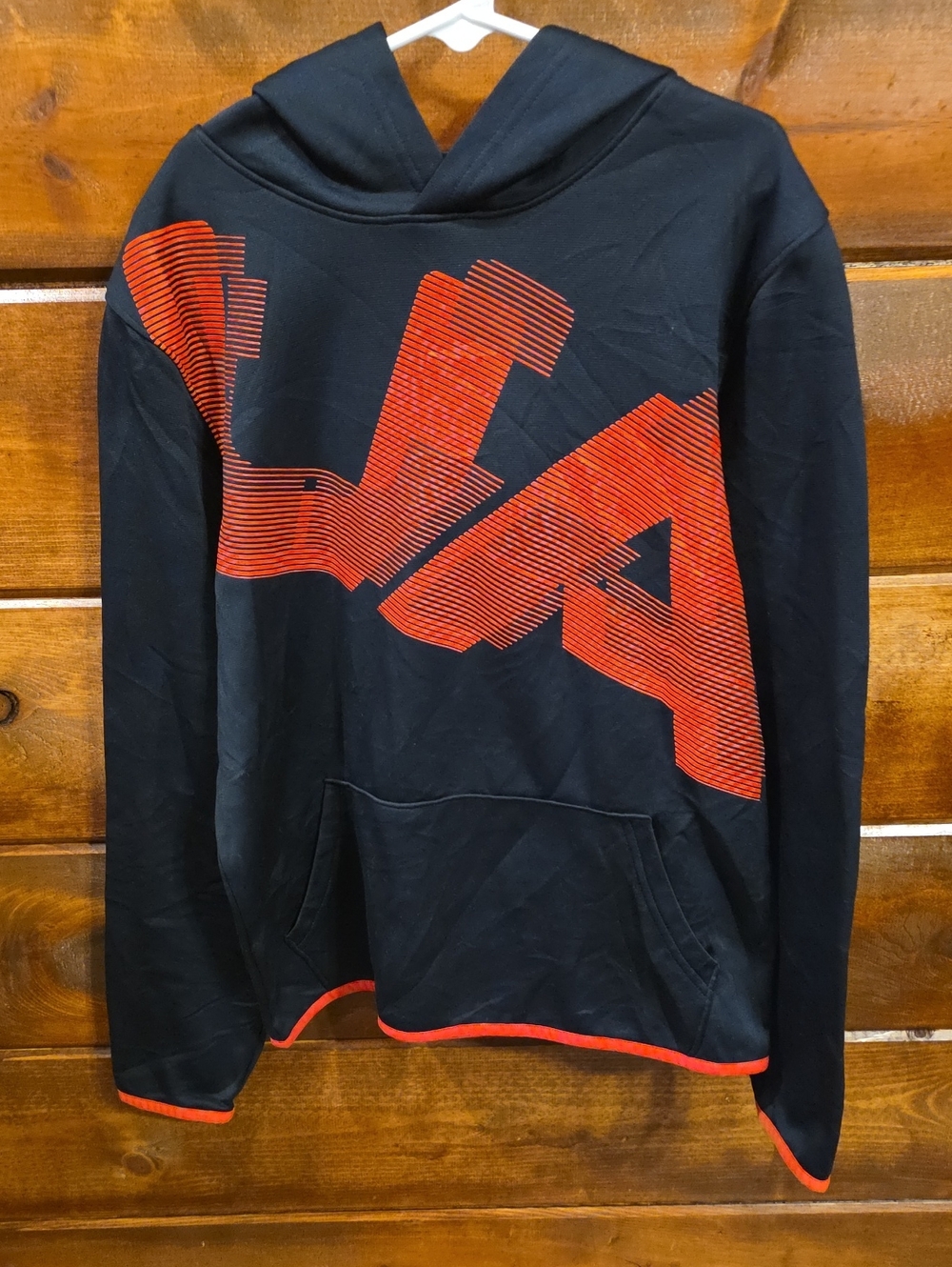 Boys Black Hoodie with Bold Red Graphic